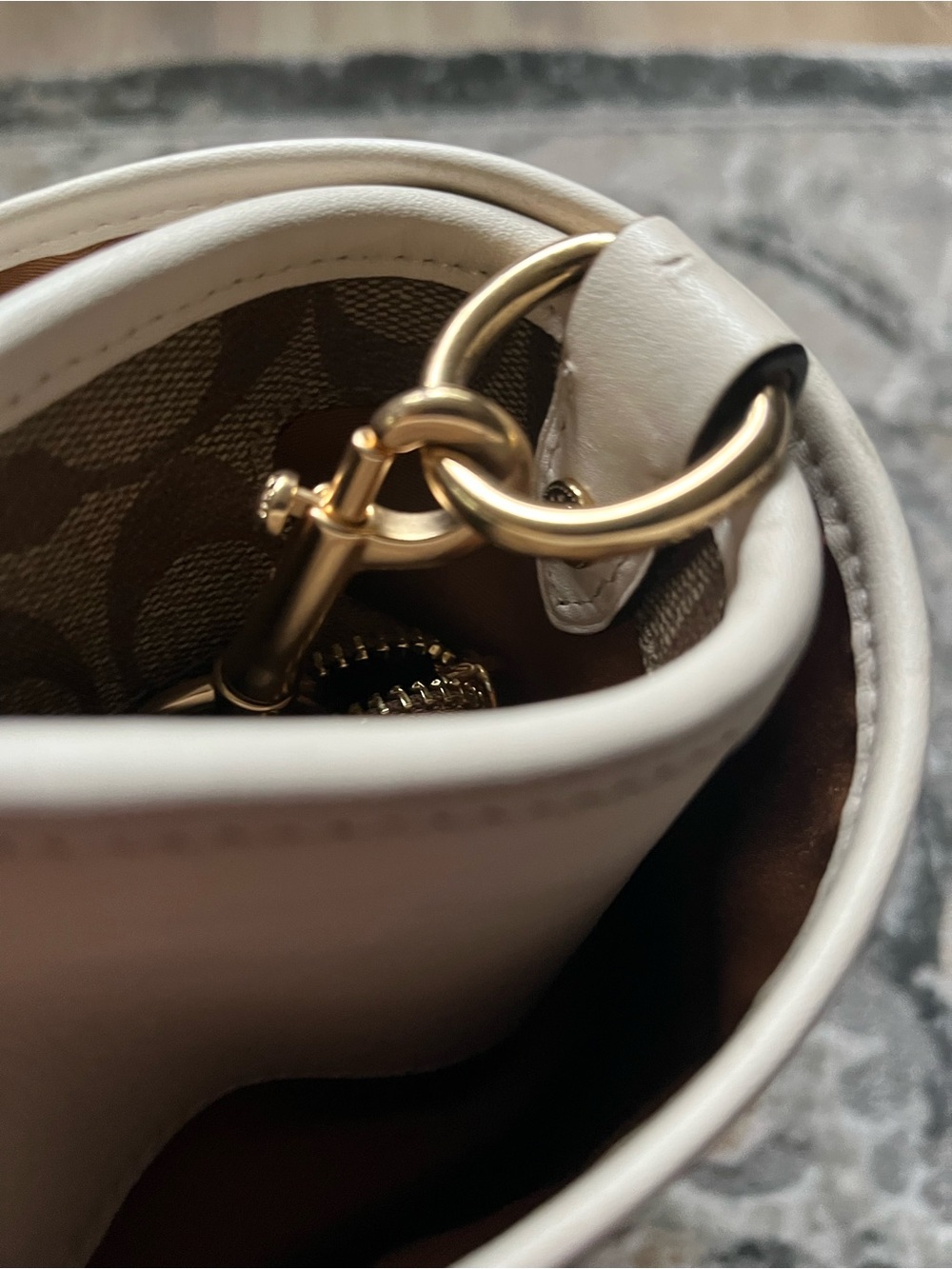 Coach Signature Canvas Tote in Brown with Cream Trim - Picture 3 of 16
